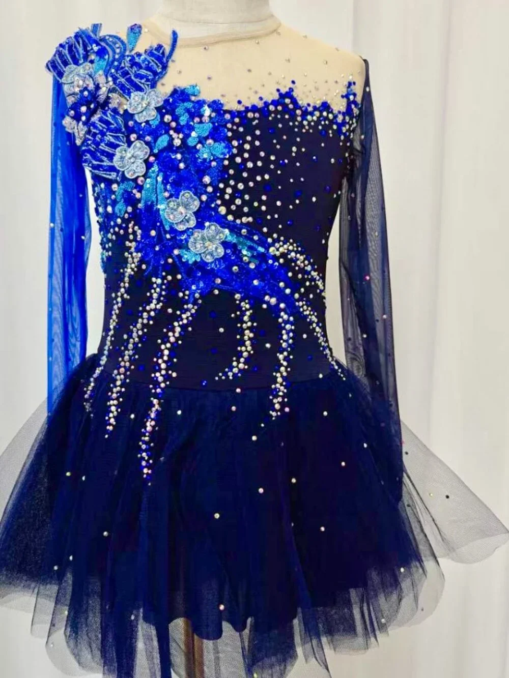 Navy Blue Crystal Figure Skating Dress Girls 12